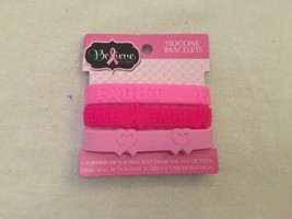 Brand New Breast Cancer Awareness 3 Silicone Bracelets, Free Shipping - £5.52 GBP