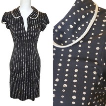 Vintage 90s Retro Pinup Style Polka Dot Collared Dress Black Stretchy S/M - £29.75 GBP