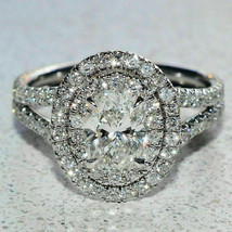 Halo Engagement Ring 3.00Ct Oval Cut Simulated Diamond 14K White Gold Size 9.5 - £203.42 GBP