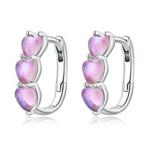 WOSTU Real 925 Silver Lovely Heart Hoop Earrings For Women Rose Pink Crystal Cha - £18.80 GBP