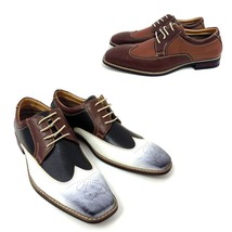 Mens Wing Tip Dress Shoes Lace Up Oxfords Leather Lined Casual Italy Sty... - €22,00 EUR