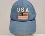 Vintage 90s America USA Flag Blue Denim Strapback Hat Cap - $19.70