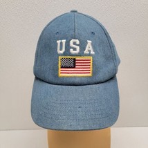 Vintage 90s America USA Flag Blue Denim Strapback Hat Cap - £15.45 GBP