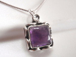 Amethyst Square with Rope Style Accents 925 Sterling Silver Necklace - £13.66 GBP