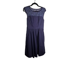 ESHAKTI Womens Size Medium 8 Blue Fit &amp; Flare Dress Lace Pockets 100% Cotton - $28.04