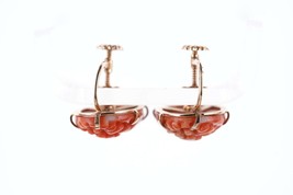 Vintage Chinese 14k Gold Carved Coral screw back Earrings - £345.91 GBP