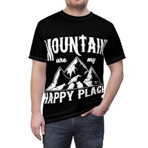 Unisex &quot;Mountains Are My Happy Place&quot; Short-Sleeve T-Shirt in White - £31.59 GBP+