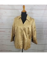 Kate Hill Gold 3/4 Sleeve Cuffed Button Down Collared Silk Line Blouse S... - €25,32 EUR