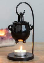 Wicca Witchcraft Hanging Ceramic Black Cauldron Essential Oil Burner Warmer - £20.70 GBP