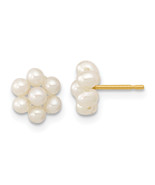 14k 2-3mm White Button Freshwater Cultured Pearl Flower Earrings XF618E - $93.93