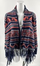 Belle Du Jour Cardigan Sweater Size Large Coral Blue Open Front Fringe A... - €21,21 EUR