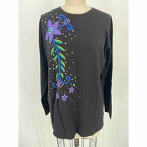 NWT Carol Patterson Knits Embellished Pullover Sweater Sz S Black Purple - £17.19 GBP
