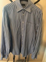 VALENTINO ROMA Corn Blue Button Front Shirt Cotton Stripe SZ 16.5 34/35 - £31.58 GBP