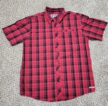 Realtree Shirt Men&#39;s L Red Buffalo Plaid Basic Casual Button-Up Short-Sl... - £11.80 GBP