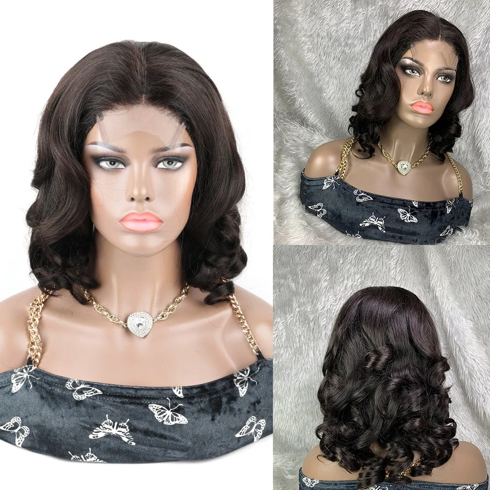 Short Bob Wigs Body Wave 13x4 Transparent Front Wig Retro Lady Loose Curly Human - $129.04+