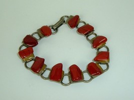 Vintage Polished Stone Link Bracelet Dark Orange MCM Gorpcore Southwest - £11.59 GBP