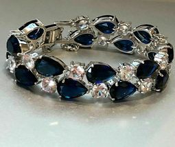 15.10CT Pear Cut Simulated  Sapphire Bracelet Gold Plated 925 Silver - £142.75 GBP
