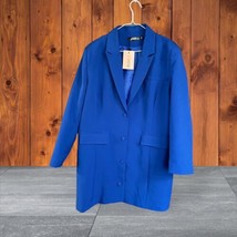 Missguided Women&#39;s Blazer Oversized Button Front Blue Sz 10 Pockets Prof... - £16.82 GBP