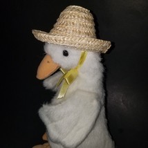 VTG Duck Goose Plush Stuffed Animal Toy Yellow Bow Straw Hat Easter Impact 1988 - $19.75