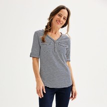 Women&#39;s Croft &amp; Barrow® Elbow Sleeve Utility Henley Top, Size: Medium, Blue - $16.99