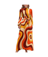 Woman 70s Groovy Vibes Retro Long Sleeve High Neck Long Dress (Size XS t... - $36.00