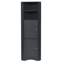 Freestanding Storage Cabinet with Doors and Adjustable Shelves, MDF Board, Black - £129.16 GBP