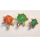 Green &amp; Orange Turtle Family Father Mother Baby Brooch Rhinestone Eyes P... - £18.59 GBP