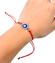 Evil Eye Bracelet Wrist or Ankle Enamel &amp; CZ Eye Beaded Protection Adjustable - £2.82 GBP