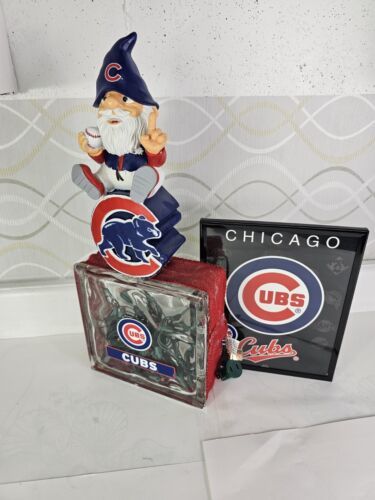 Foco Chicago CUBS Gnome Baseball Lighted Glass Block Nightlight and Decoration - $54.35