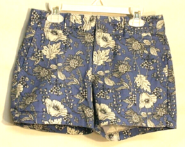 Gap Chino Shorts Woman Size 00 Blue &amp; White Floral Pockets Flat Front Mid Rise - £9.40 GBP