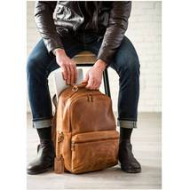 Leather Backpack Black, Knapsack Rucksack 17&quot; Laptop School Office Travel Bag - £176.56 GBP
