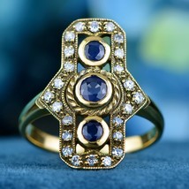 Anello verticale Trinity stile vintage diamante zaffiro naturale in oro... - £569.33 GBP