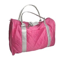 Quilted Nylon Duffle Zip Closure Pink Silver  Detachable Shoulder Strap  - £11.59 GBP
