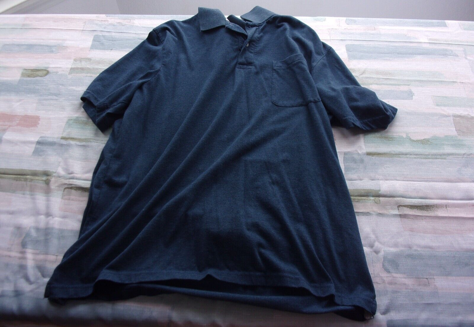 GEORGE DARK BLUE SHORT SLEEVE POLO SHIRT W/ CHEST POCKET LARGE - $9.21