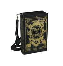 Black and Gold Book of Spells Hard Clutch with Removable Strap - $40.96