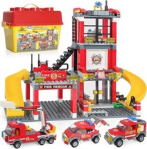 New City Fire Station Building Block Kit In Bucket 727 Piece Stem Toy Age 6+ Nib - £35.55 GBP