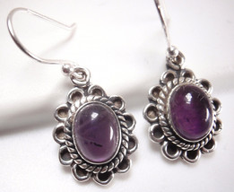 Amethyst Rope Style Accented 925 Sterling Silver Dangle Oval Earrings - £12.98 GBP