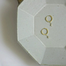 9k Gold Diamond Drop Huggie Hoops Zirconia Earrings Handmade - dainty, fine - £82.30 GBP