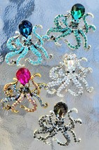 Rhinestone &amp; Crystal Silver or Gold Tone Octopus Brooch / Pendant - £5.60 GBP