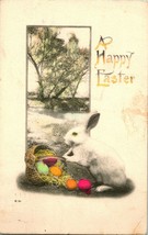 A Happy Easter Bunny Rabbit Egg Basket Hand Colored  DB Postcard M21 - £6.84 GBP