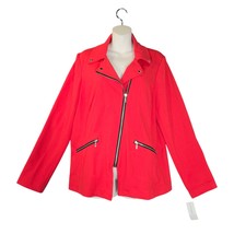 Roz &amp; Ali Womens Large Full Zip Red Blazer Jacket Stretch Asymmetrical C... - $422.46 MXN