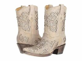 Ladies Corral A3550~White (Bone) Inlay &amp; Crystals Ankle Boot~Western~Wed... - $248.00