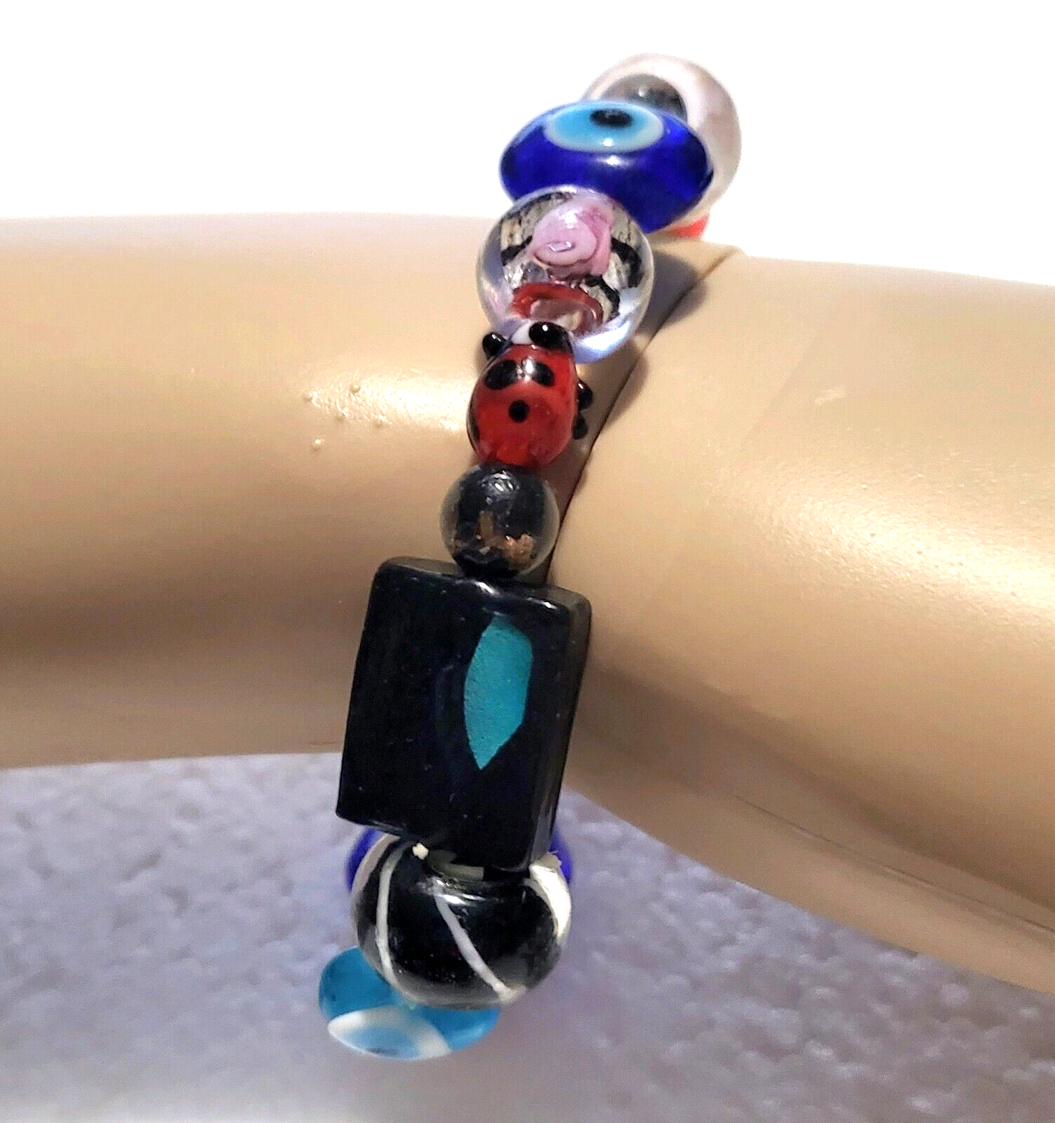 Vintage Colorful Glass Beads Stretchy Bracelet - $8.50