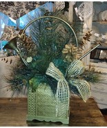 FRENCH HORN Christmas Decor Table Top Centerpiece &amp; 8&#39; Snow Tipped Garland - $39.99