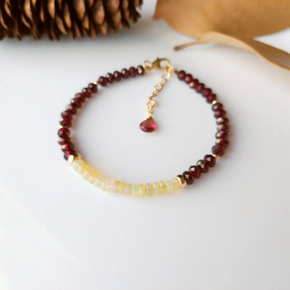 Genuine Ethiopia Fire Opal Faceted Red Garnet Bracelet US 9K GF Delicate Bracele - £70.68 GBP