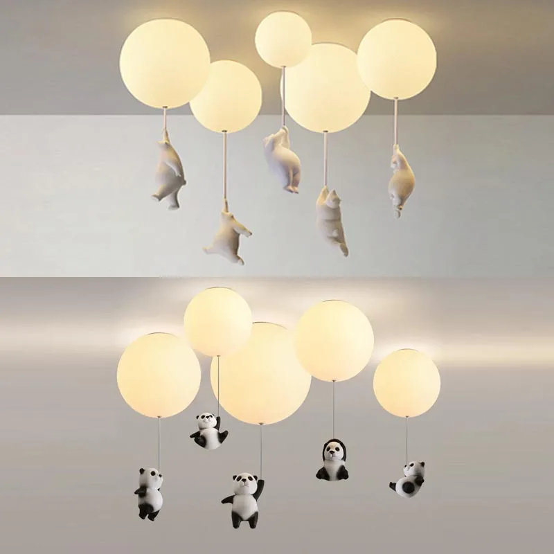 Panda LED Hanging Chandelier Balloon Light Cartoon Bear Kid&#39;s Bedroom Li... - $88.31+