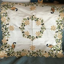 #2 Estate Current 100% Polyester Cream Embroidered Poinsettia &amp; Chickadee Christ - £15.35 GBP