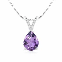 V-Bale Pear-Shaped Amethyst Solitaire Pendant in Silver (Grade- A, Size- 8x6MM) - £113.59 GBP