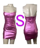 Metallic Pretty Pink Faux Leather Sexy Tube Strapless Corset Mini Dress~... - £28.15 GBP