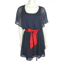 Navy Blue Chiffon Polka Dot Dress M Anthropologie  Francesca&#39;s Bird Cage... - £18.23 GBP